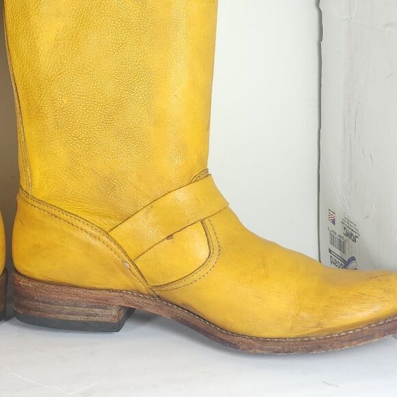 Frye Women's VTG Veronica Slouch US 8M Banana Yellow Leather Riding Boot Spain - Picture 14 of 16